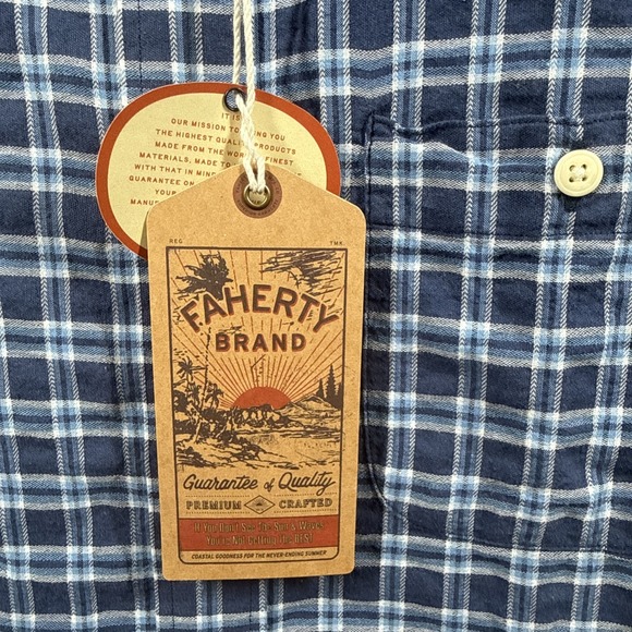Faherty Tropical Cotton Shirt Mens M Blue Plaid Preppy Organic Cotton Huckberry - Picture 3 of 12
